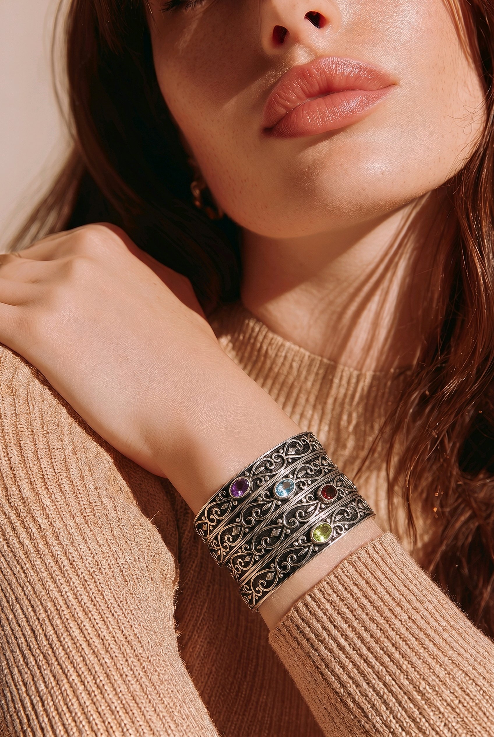 Filigree Cuff (Peridot, Amethyst, Garnet, Topaz) — Club925 Archive product photograph