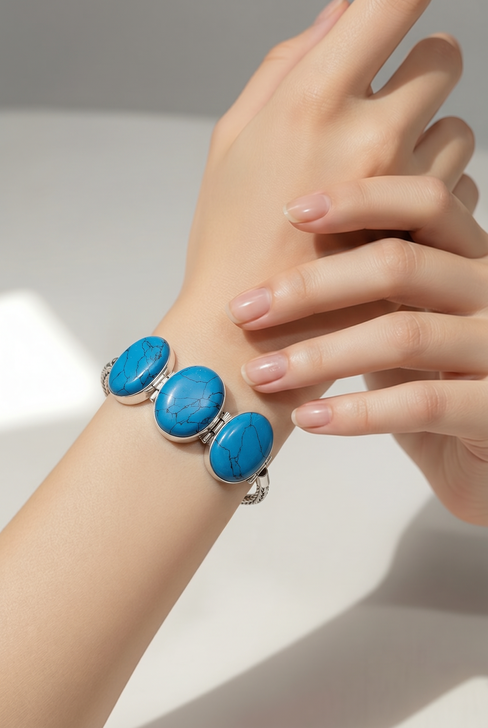 Turquoise Bracelet • 3-Stone Woven Wheat Chain — Club925 Archive product photograph