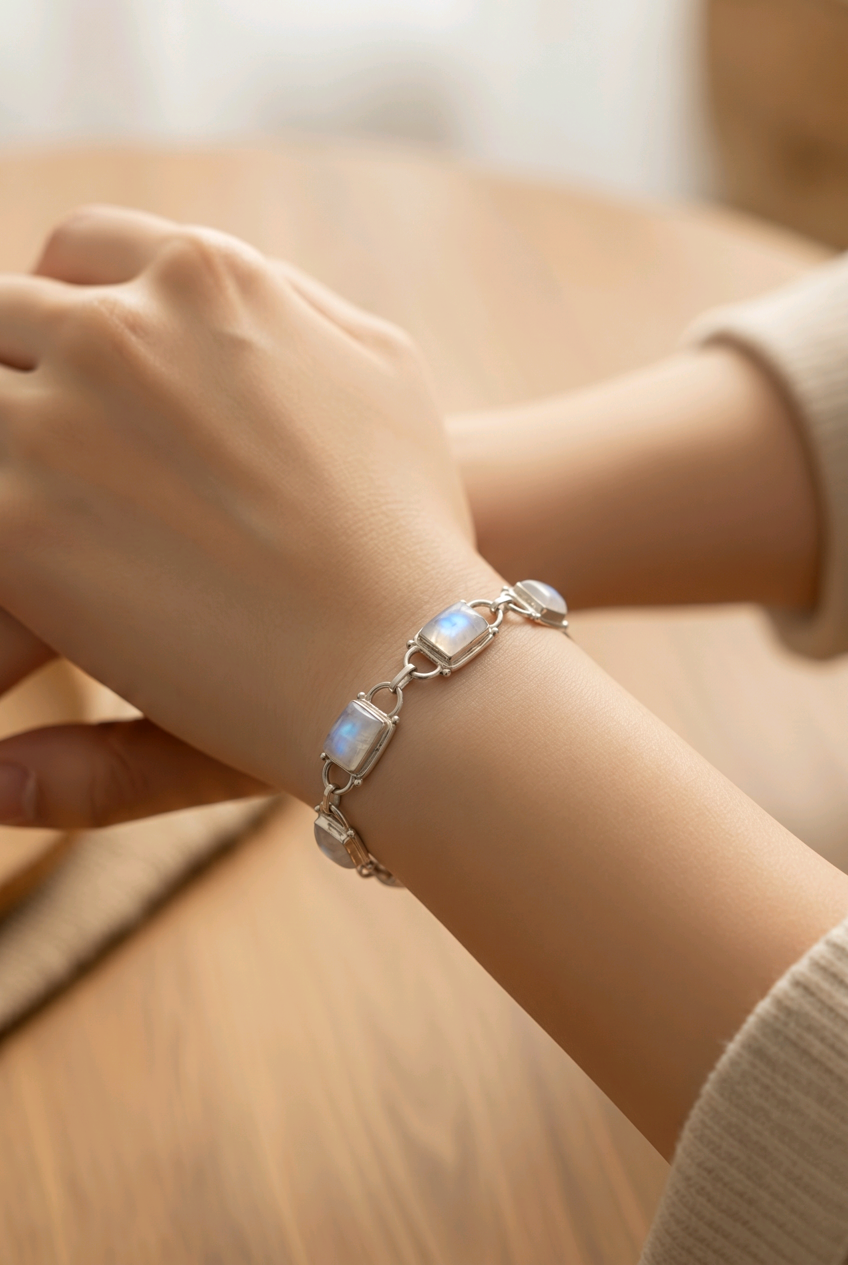 White Moonstone Bracelet • Rectangular Tile Link — Club925 Archive product photograph