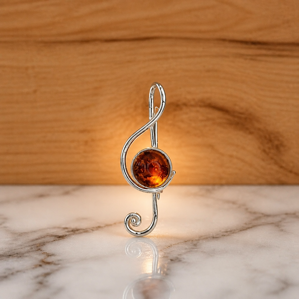 Treble Clef Amber Brooch — Club925 Archive product photograph