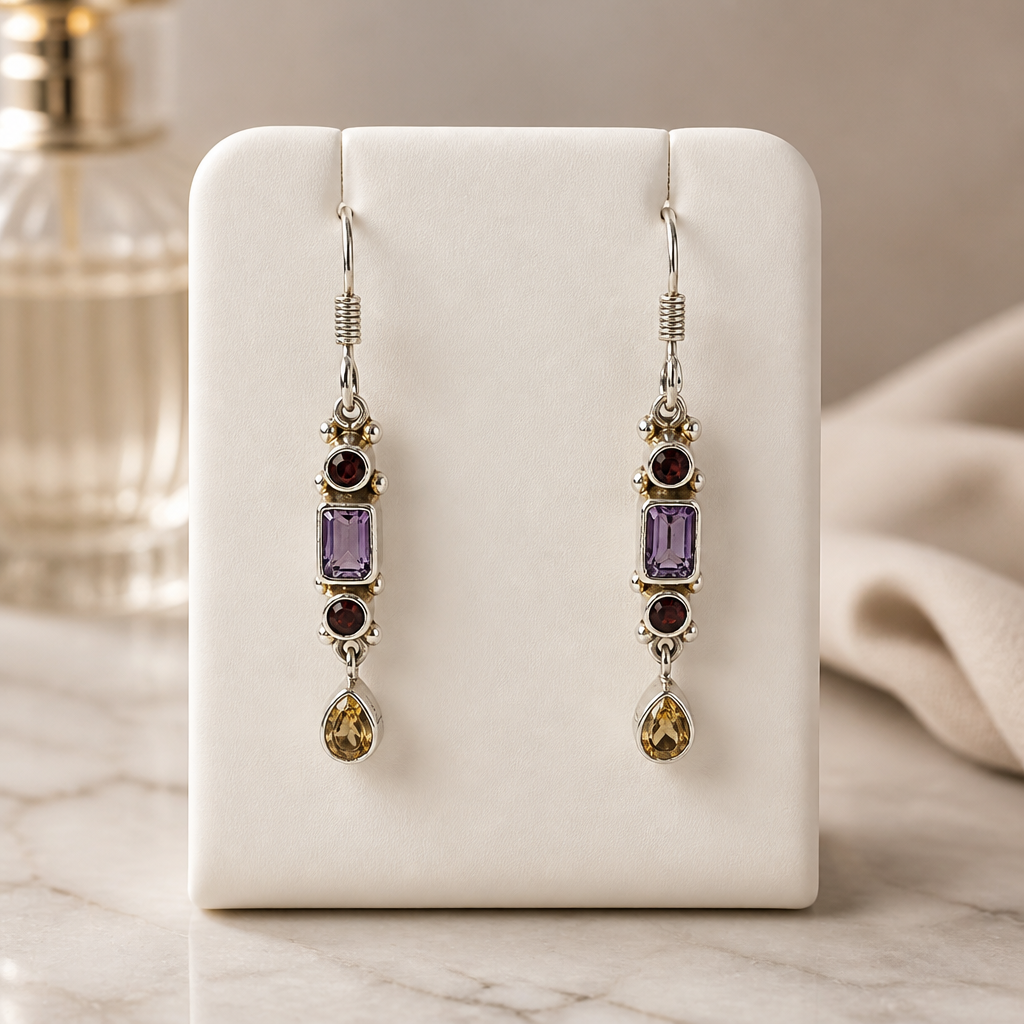 Multi-Gemstone Earrings • Amethyst Citrine Garnet — Club925 Archive product photograph