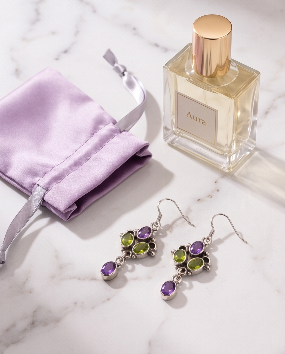 Amethyst & Peridot Earrings • Cluster Drop Dangles — Club925 Archive product photograph