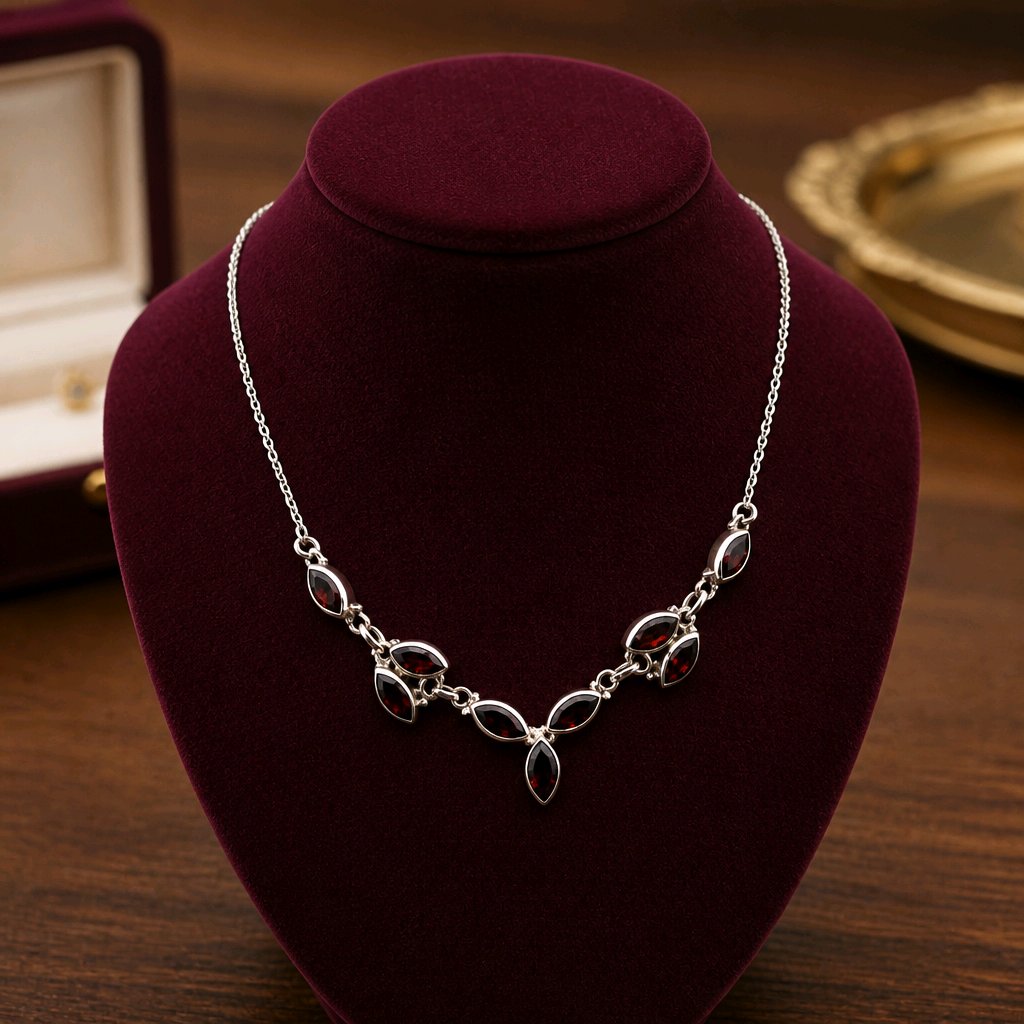 Garnet Leaf Necklace • Marquise Station — Club925 Archive product photograph