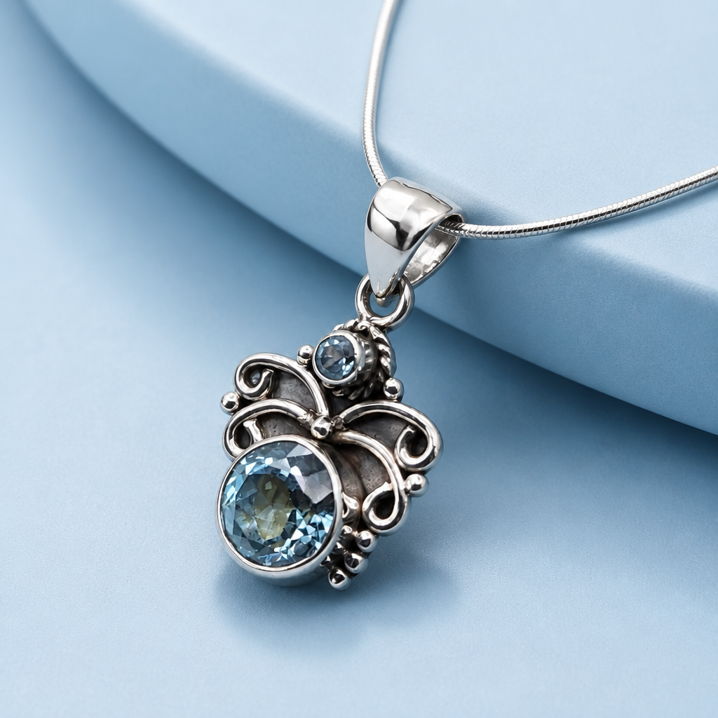 Sky Blue Topaz Butterfly Pendant & Chain — Club925 Archive product photograph