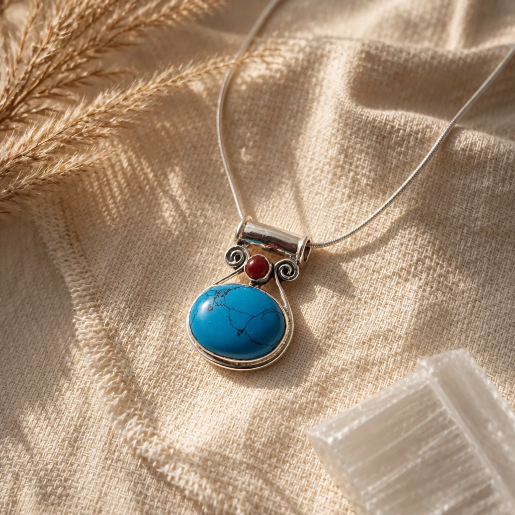 Turquoise & Carnelian Pendant + Chain — Club925 Archive product photograph