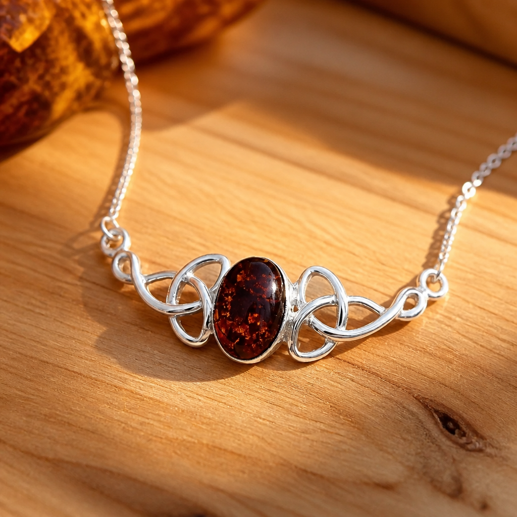Amber Celtic Knot Necklace — Club925 Archive product photograph