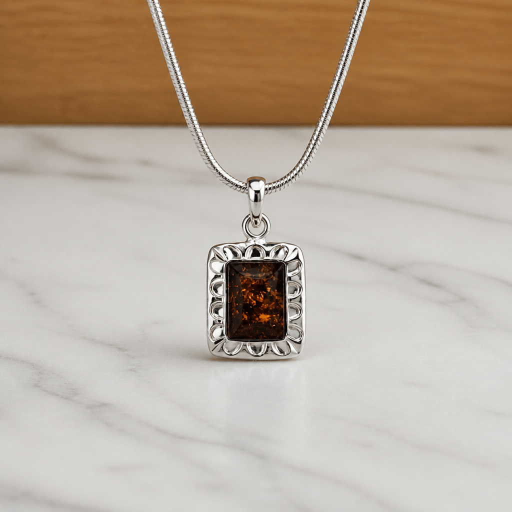 Rectangular Cherry Cognac Amber Pendant — Club925 Archive product photograph
