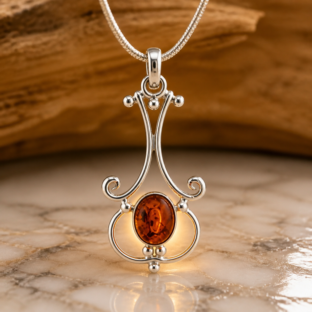 Lyre Shaped Amber Pendant — Club925 Archive product photograph